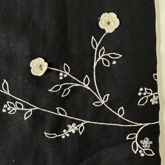 Vintage Kenar Maxi Dress Sz 10 Linen Blend Black Floral Embroidered Hem Fall - Picture 14 of 16